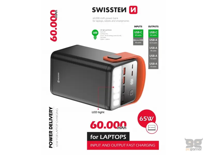 Swissten Power bank Power Line 60000 mAh 65 W