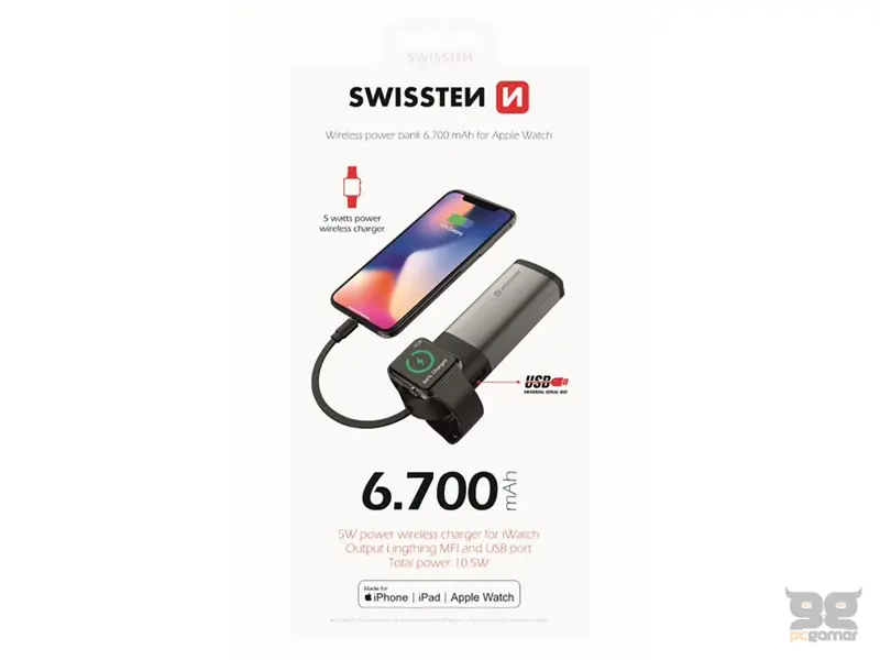 Swissten Power bank 2in1 Apple watch MFI 6700 mAh Li-Pol