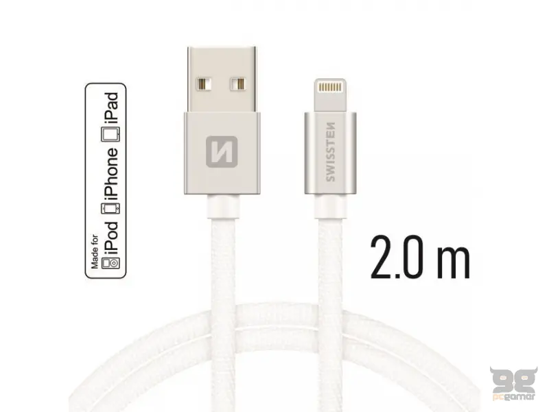 Swissten Data kabl Textile USB 2.0 typ A/Lightning 2m Silver