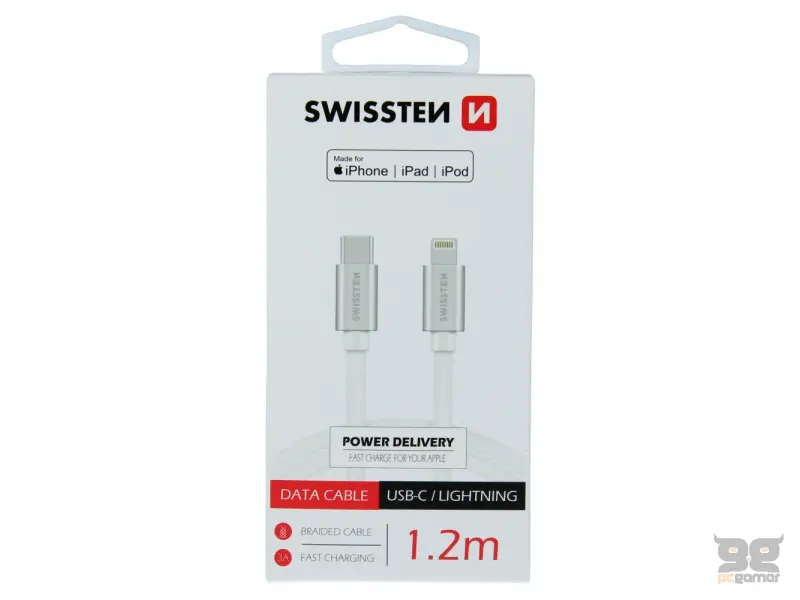 Swissten Data kabl Textile usb-c/lightning mfi textile 1.2m Silver