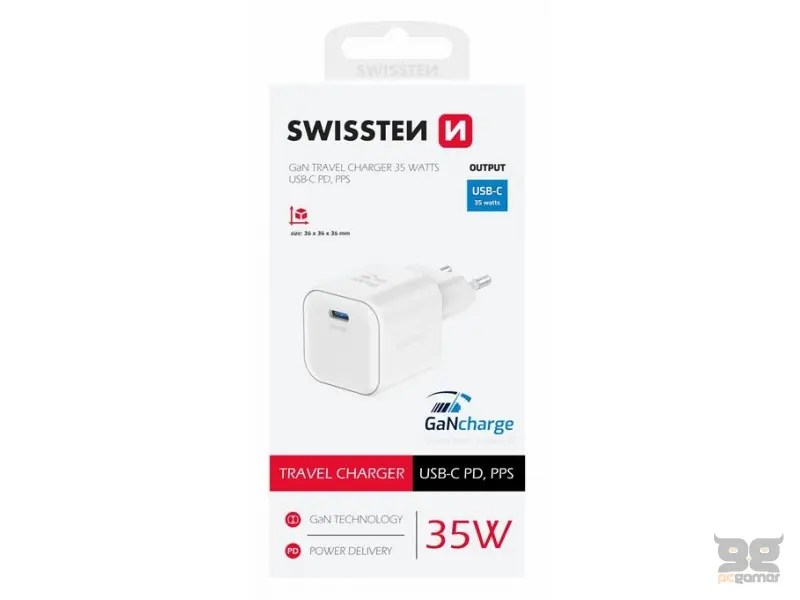 Swissten Travel charger 1x USB-C 35W PD, white