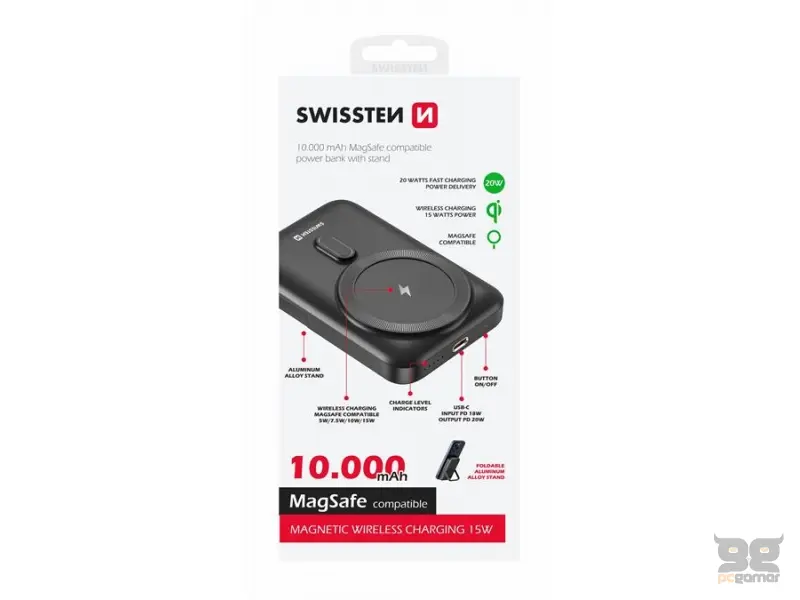 Swissten Power bank PD 20W 10000 mAh, MagSafe compatible