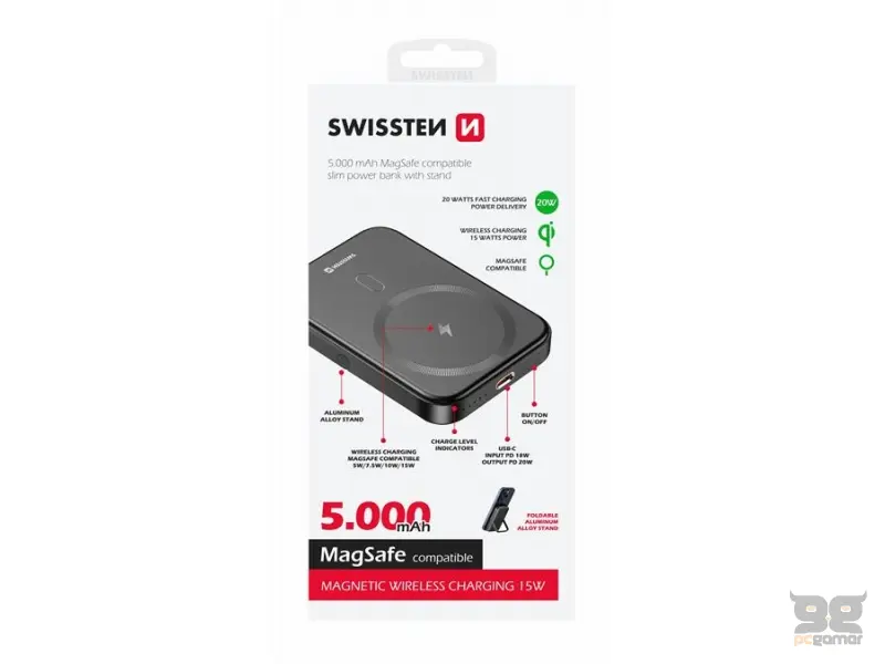 Swissten Power bank PD 20W 5000 mAh, MagSafe compatible