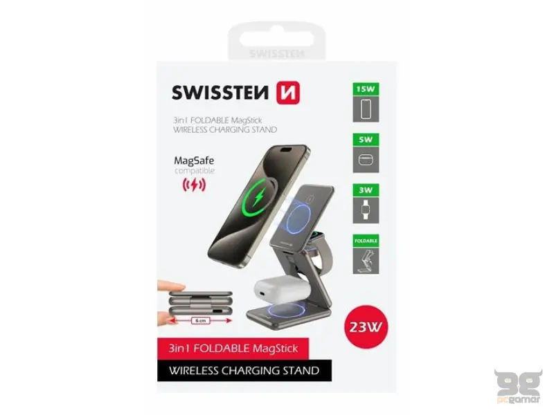 Swissten Charger MagStation wireless, 3 in 1, (MagSafe compatible), grey