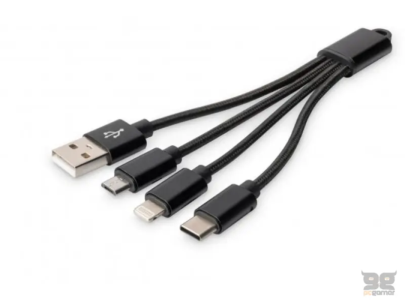 Digitus Kabl 3 u 1, 0.15m (lighting+ micro + Type-C) crni