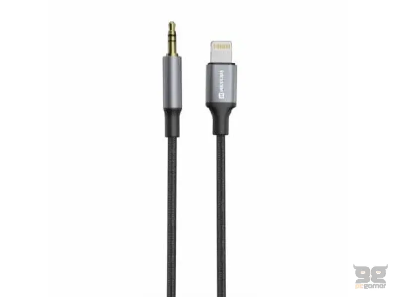 Swissten Audio adapter textile Lightning (male) / 3.5mm Jack (male) 1.5m Black