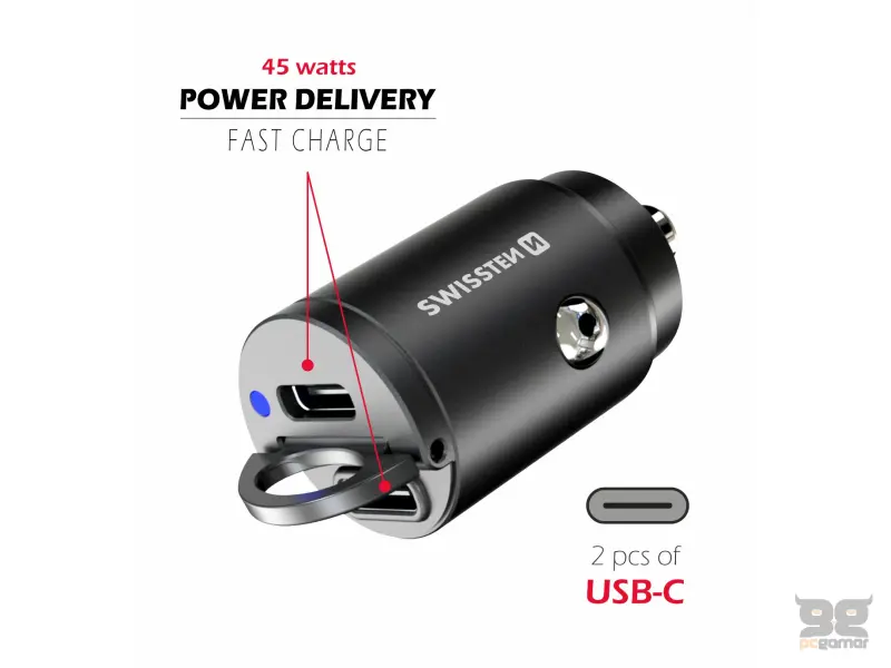 Swissten Car Adapter 2X USB-C 45W Nano Black