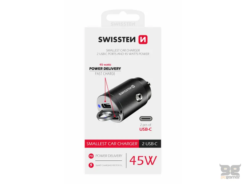 Swissten Car Adapter 2X USB-C 45W Nano Black