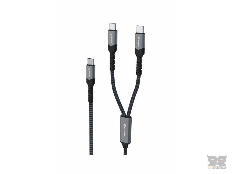Swissten Kabl 2in1 100W USB-C/ 2x USB-C 1.5m Black
