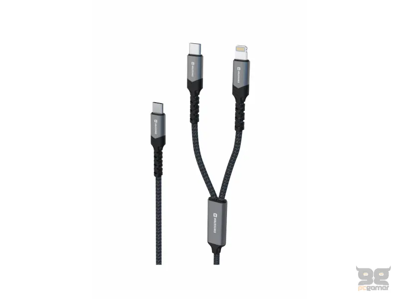 Swissten Kabl 2in1 100W USB-C/ USB-C + Lightning 1.5m Black