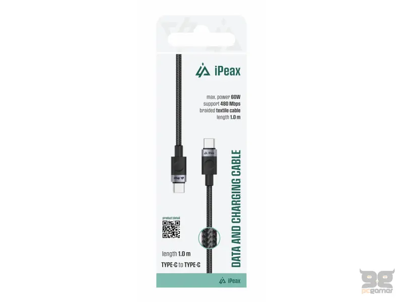 iPEAX Kabl Textile Type-C/Type-C 1m, USB 2.0 Black
