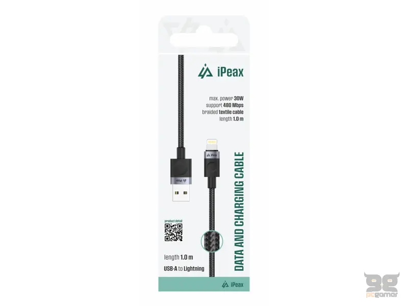 iPEAX Kabl Textile Type-A/Lightning 1m, USB 2.0 Black