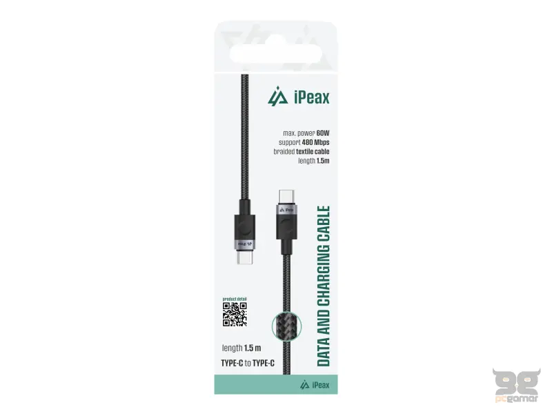 iPEAX Kabl Textile Type-C/Type-C 1.5m, USB 2.0 Black