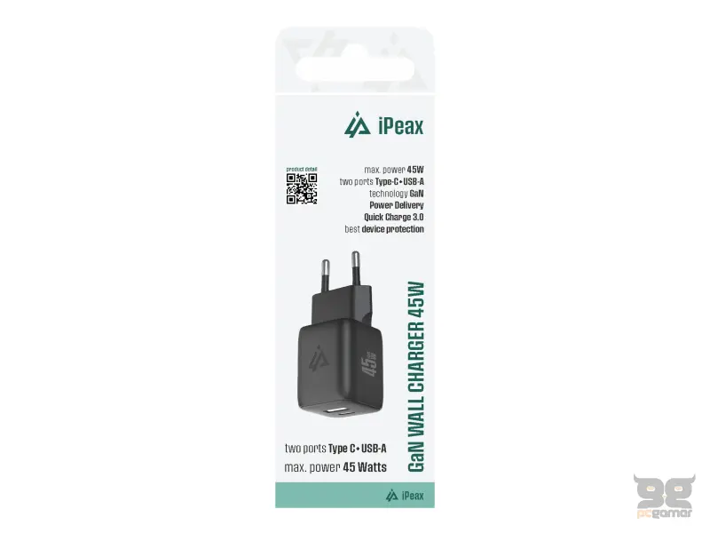iPEAX Adapter GaN 45W (USB-C + USB-A) Black
