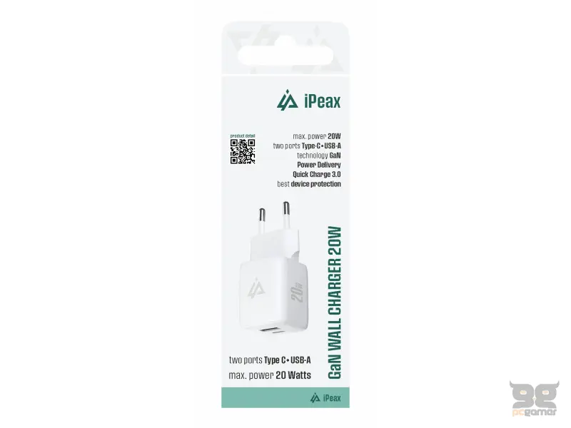 iPEAX Adapter GaN 20W (USB-C + USB-A) White