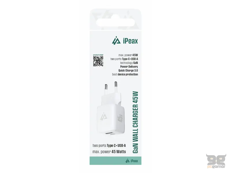 iPEAX Adapter GaN 45W (USB-C + USB-A) White