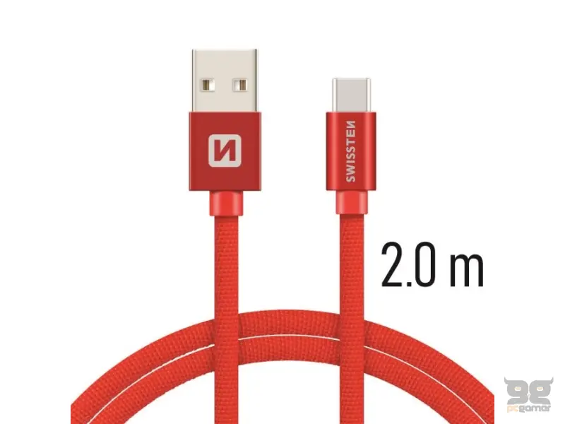 Swissten Data kabl Textile USB / USB-C 2m Red