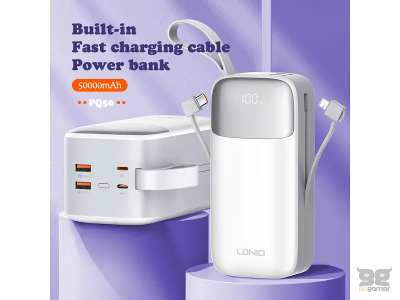 LDNIO 50000mAh PQ50 USB*2+TIP C+KABEL LIGHTNING TIP C BIJELA