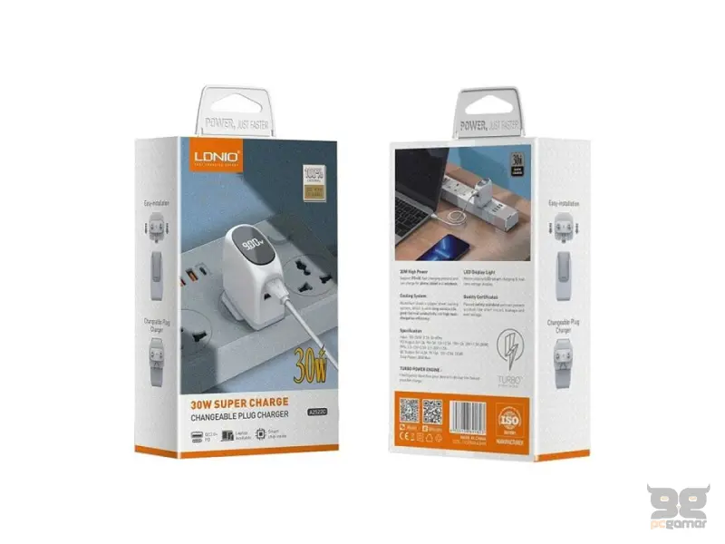 LDNIO A2522C 30W PD TIP C I USB QC + KABEL USB - LIGHTNING