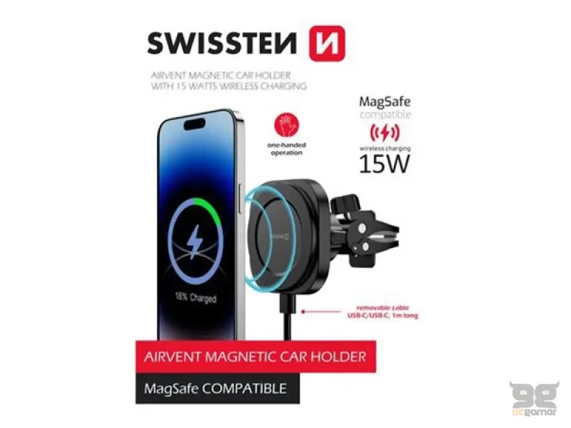 Swissten Magstick Car Holder With Wireless Charger 15W / 7,5W (MagSafe compatibile)