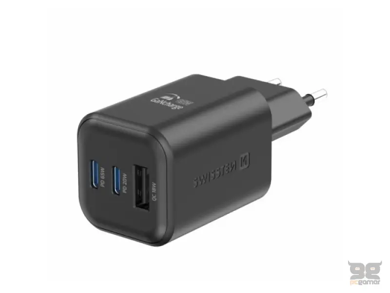 Swissten Travel Charger GaN 2x USB-C 65W PD + 1x USB-A 18W QC Black