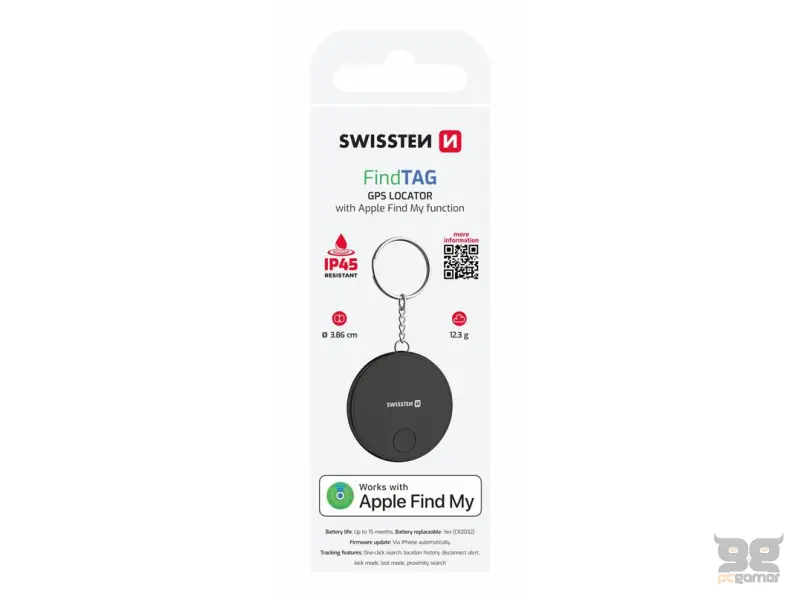 Swissten Find Tag Smart Locator With Apple Find My Function - Black