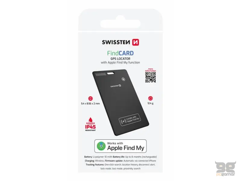 Swissten Find Card Smart Locator With Apple Find My Function - Black