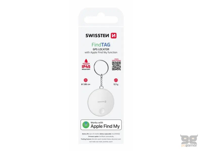 Swissten Find Tag Smart Locator With Apple Find My Function - White