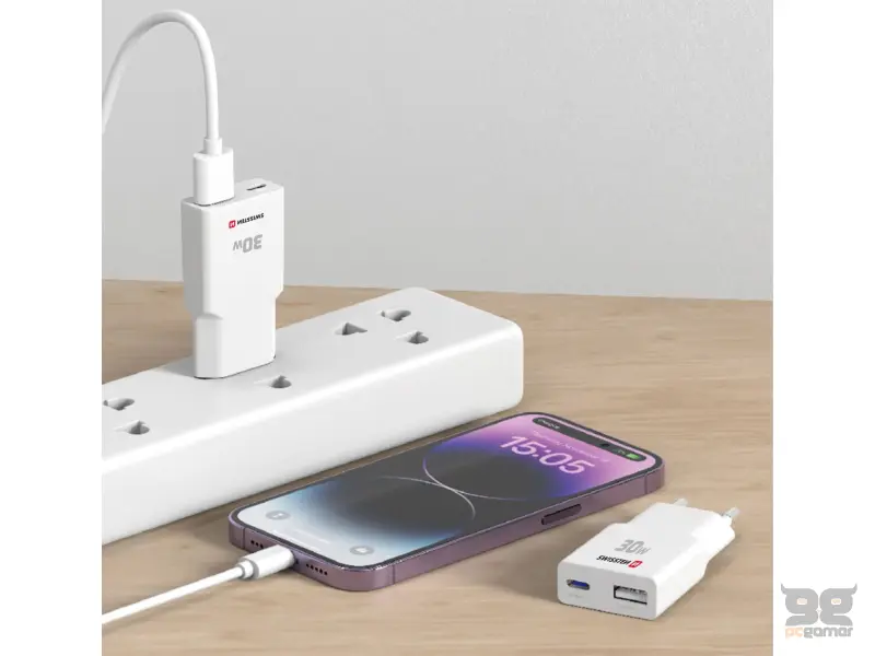 Swissten Travel Charger Slim GaN USB-C / USB 30W - White