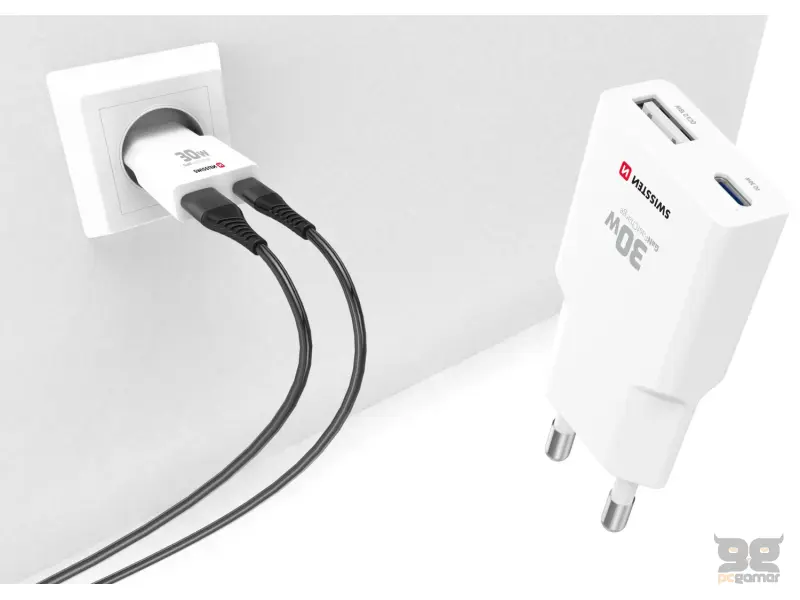 Swissten Travel Charger Slim GaN USB-C / USB 30W - White