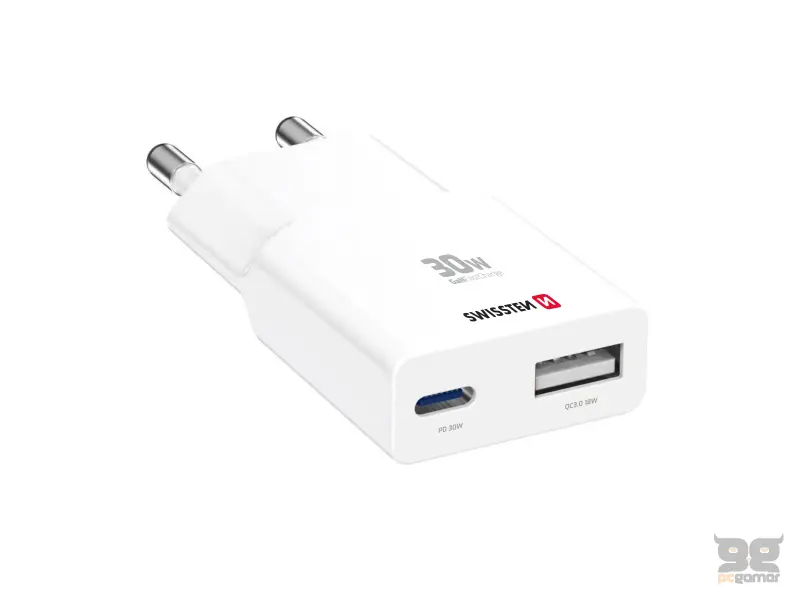 Swissten Travel Charger Slim GaN USB-C / USB 30W - White