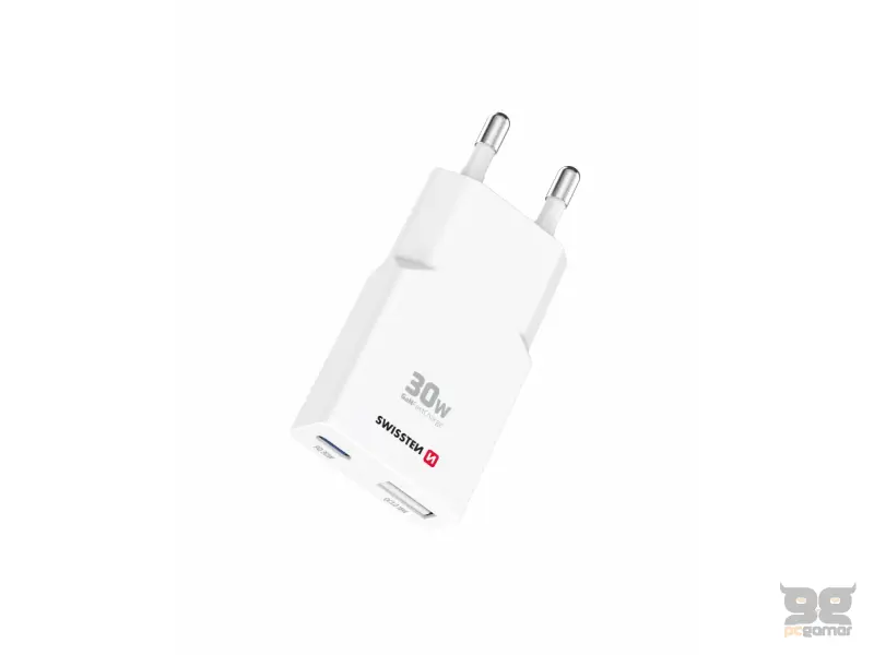 Swissten Travel Charger Slim GaN USB-C / USB 30W - White