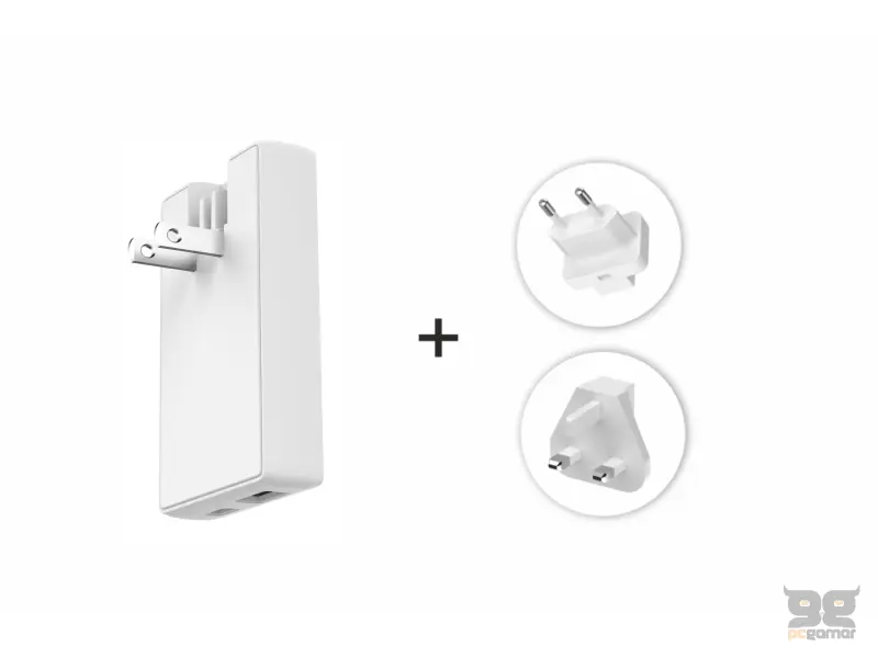 Swissten Travel Power Adapter GaN USB-C + USB-A, 45 W, US, EU, UK, white