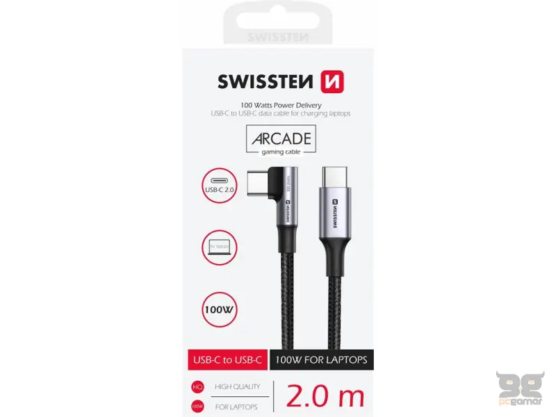 Swissten Kabl Arcade Gaming Type-C To Type-C 100W USB 2m - Black