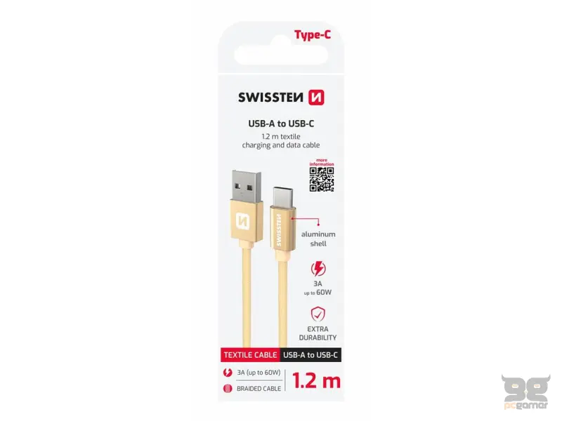 Swissten Data kabl Textile USB / USB-C 1.2m Gold