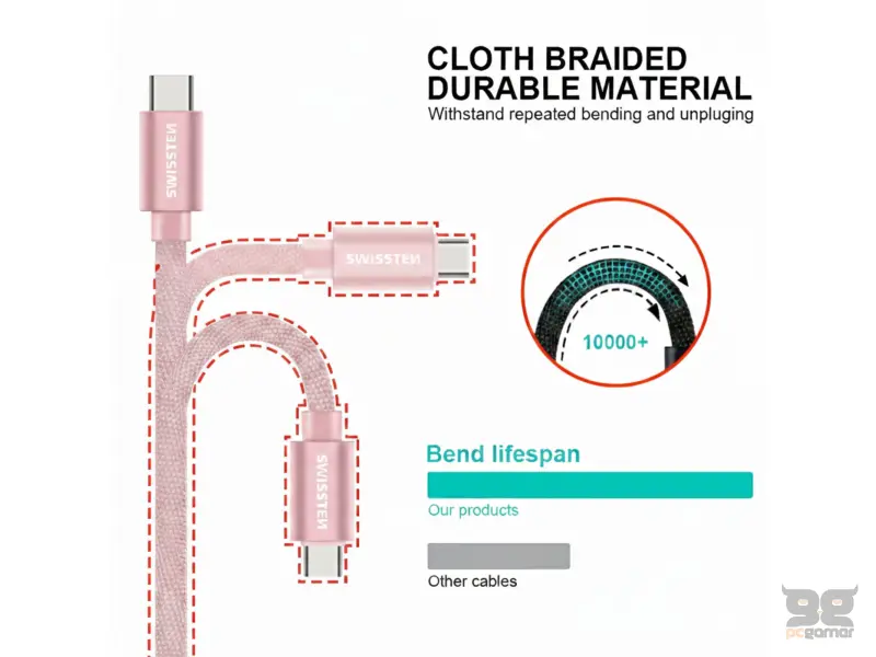 Swissten Data kabl Textile USB / USB-C 1.2m Rose/Gold