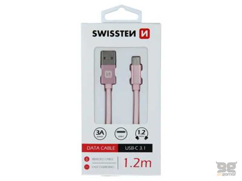 Swissten Data kabl Textile USB / USB-C 1.2m Rose/Gold