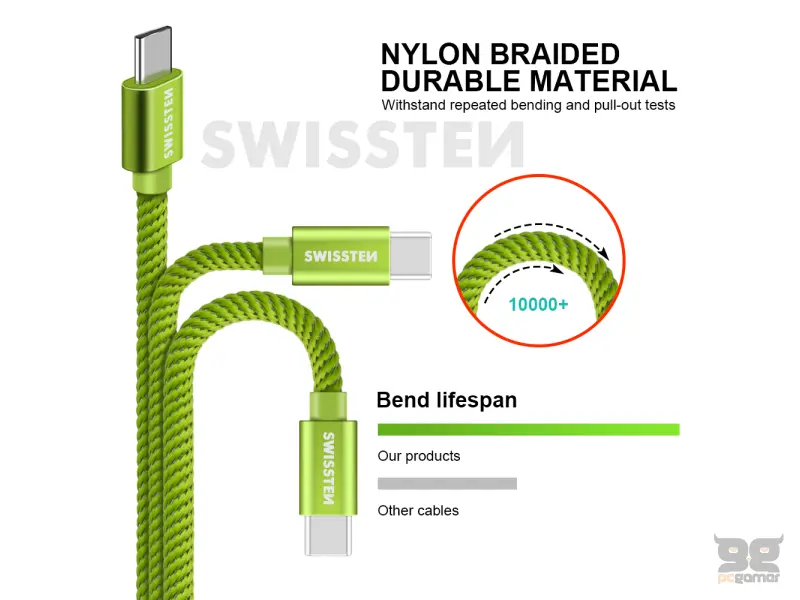 Swissten Data kabl Textile USB / USB-C 1.2m Green