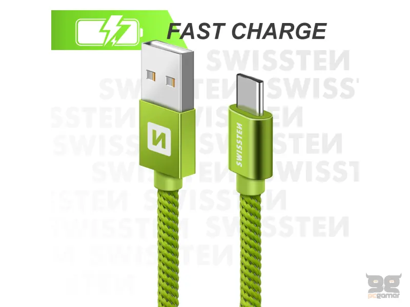 Swissten Data kabl Textile USB / USB-C 1.2m Green
