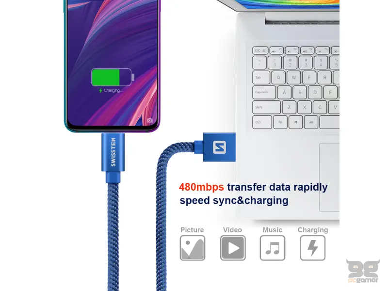 Swissten Data kabl Textile USB / USB-C 1.2m Blue