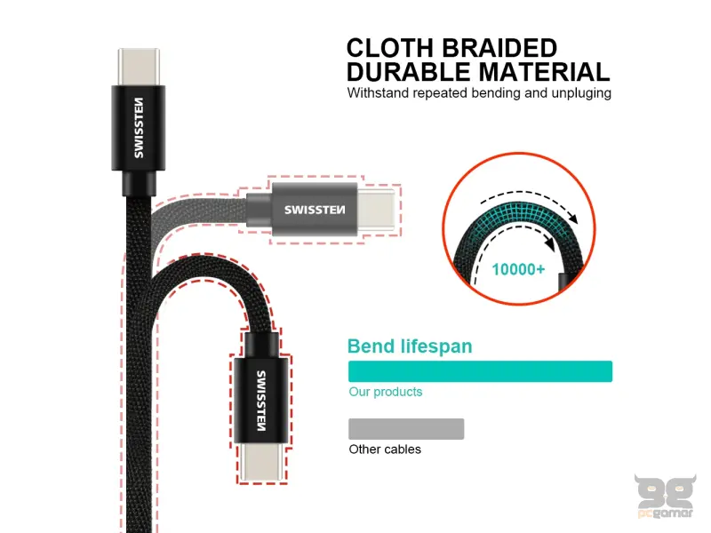 Swissten Data kabl Textile USB / USB-C 2m Black