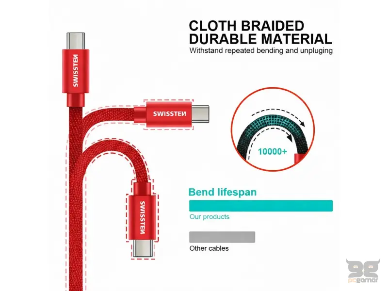 Swissten Data kabl Textile USB / USB-C 2m Red