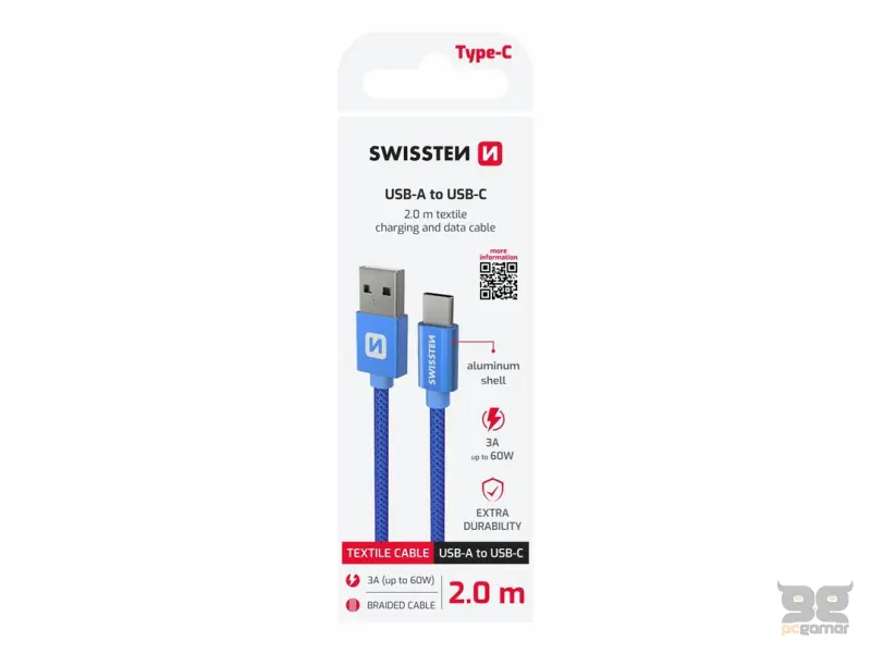 Swissten Data kabl Textile USB / USB-C 2m Blue