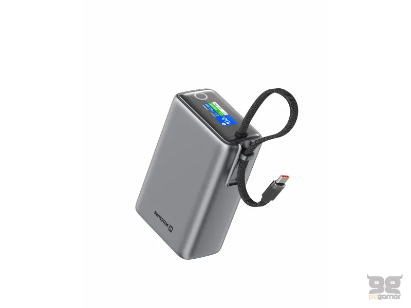 Swissten Power Bank Traveling 25000 mAh (96.25Wh) 100W With Built-In USB-C Cable Grey
