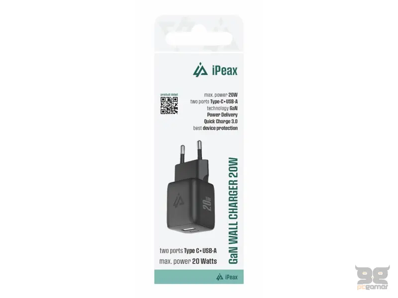 iPEAX Adapter GaN 20W (USB-C + USB-A) Black