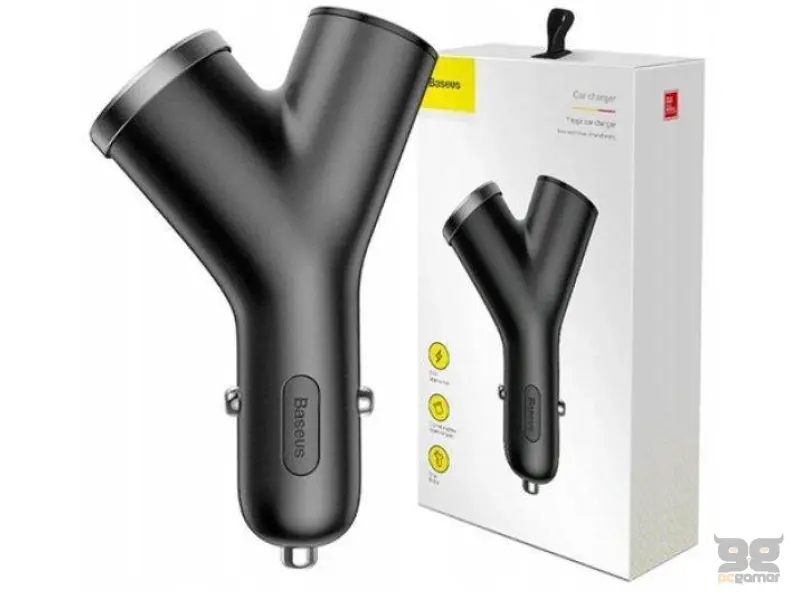 Baseus Auto punjac Y tipa s dvostrukim USB prikljuckom i upaljacem za cigarete