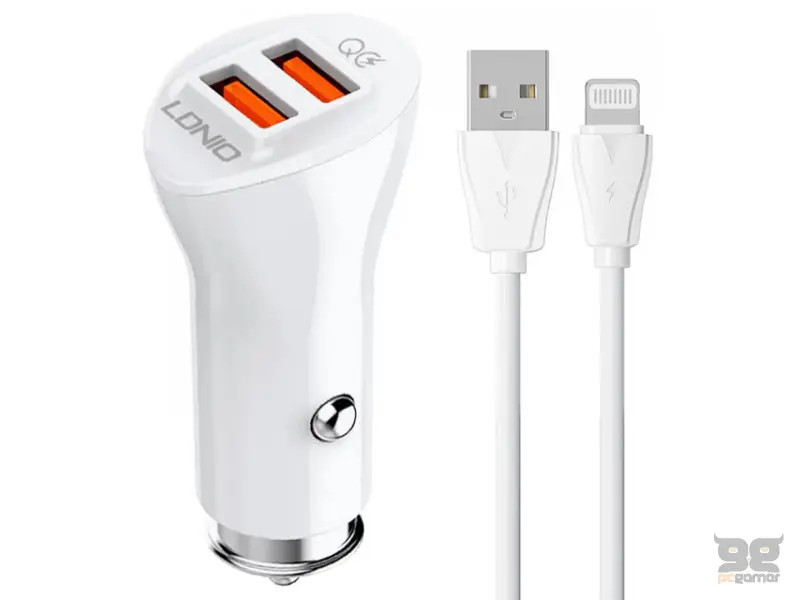 LDNIO C511Q iPhone Dual QC 3.0 Auto punjač beli 
