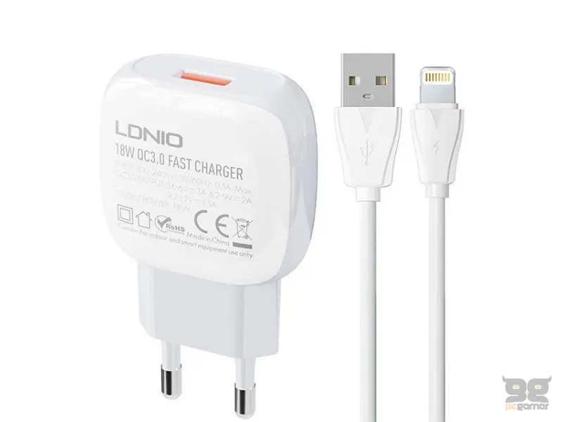 LDNIO A1306Q QC 3.0 18W punjač + kabl za iPhone 