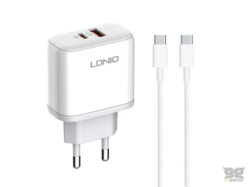 LDNIO A2526C 45W QC4.0 Dual USB-A/USB-C punjač beli + Tip-C na  Tip-C kabl 