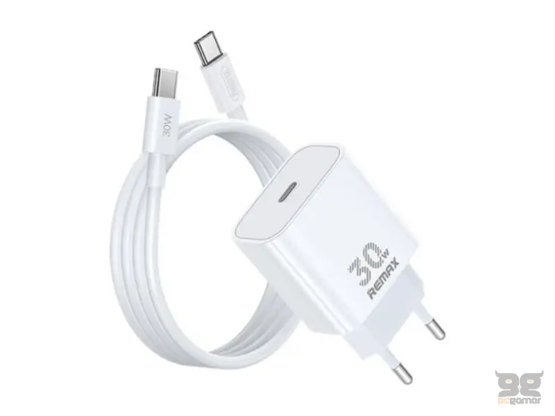 REMAX RP-U71 Strujni punjač GaN 30W USB-C i USB-C na USB-C 1m kabl beli 